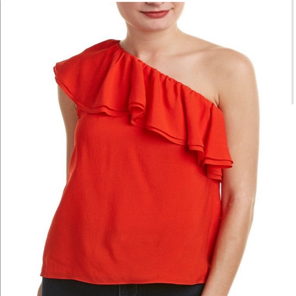 REBECCA TAYLOR ONE-SHOULDER SILK TOP